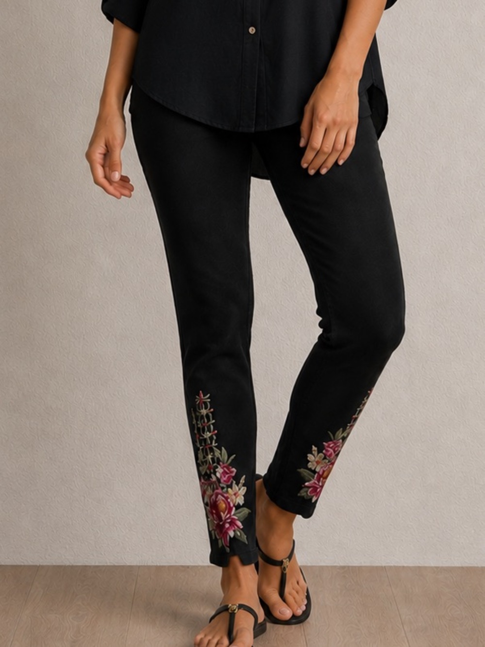 Johnny Was Junie Embroidered Stretch-Cotton Leggings